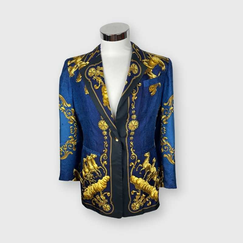 Hermès Vintage Blazer Seide Blau Gold