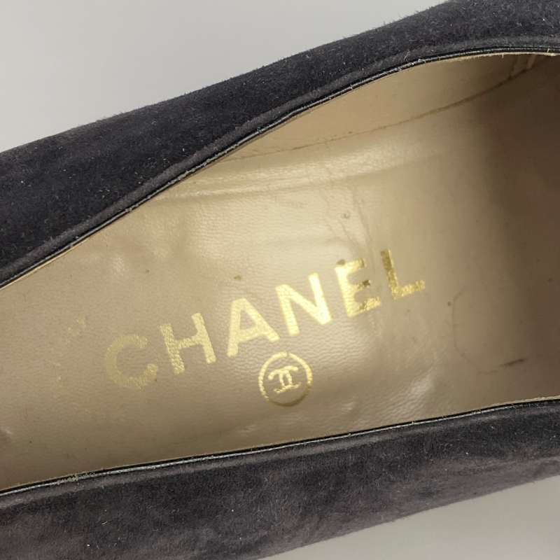 Chanel Schuhe Flach Grau Wildleder