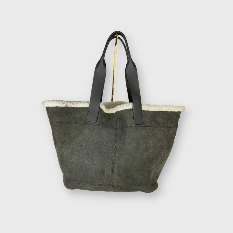 Brunello Cucinelli Shopper Leder mit Lammfell Grau