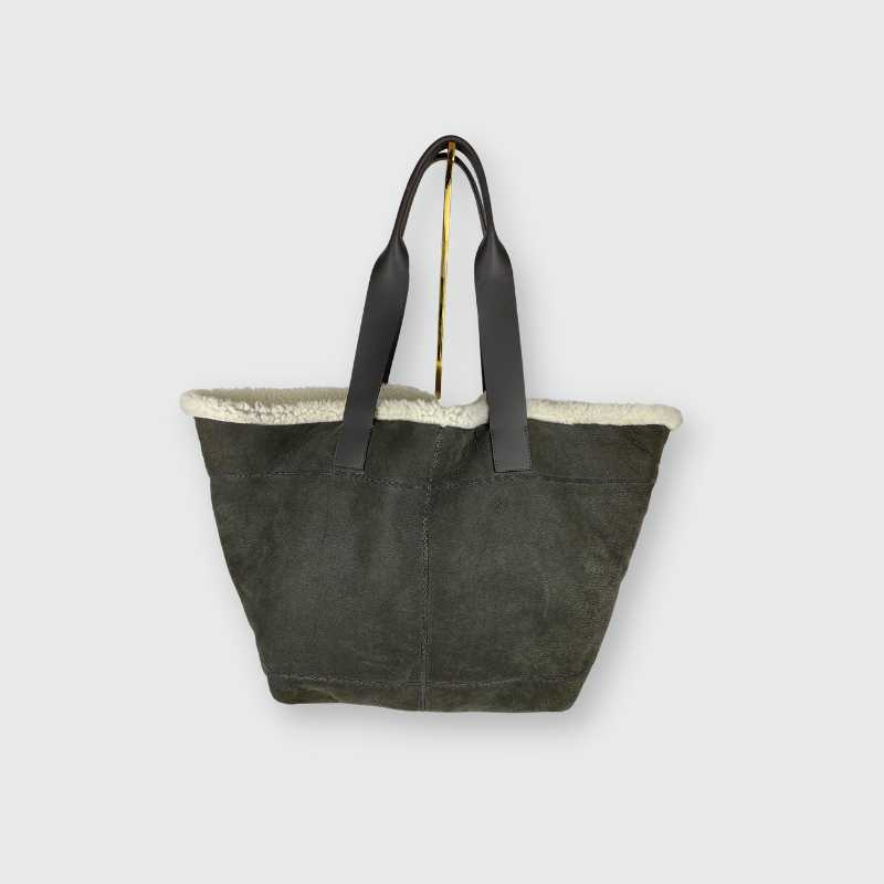 Brunello Cucinelli Shopper Leder mit Lammfell Grau