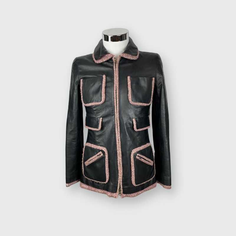 Chanel Lederjacke mit Tweed-Inlay