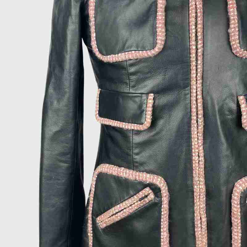 Chanel Lederjacke mit Tweed-Inlay